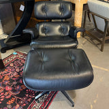 Eames Style Lounger Leather & Ebony Ash Chair & Ottoman 34x37x31