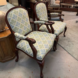 Blue & Green Upholstered Queen Anne Arm Chair 27x26.5x39