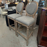 PAIR French Linen Round Barstools 20x24x48.4 (seat: 29.5)