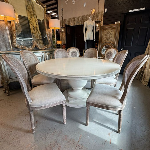 60" Bernhardt Mirabelle Dining Table W/6 Rest. Hardware French Cane Back Chairs
