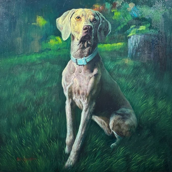 Framed Original Weimaraner Oil Painting by NC Wyeth 44x45