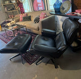 Eames Style Lounger Leather & Ebony Ash Chair & Ottoman 34x37x31