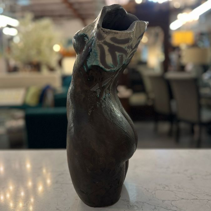 Signed Nude Raku Sculpture by Martin 17"H
