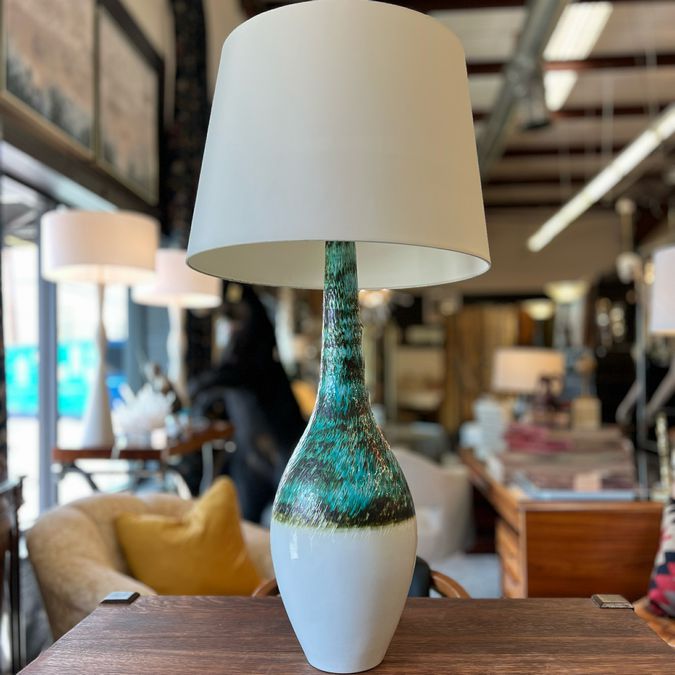 PAIR Arteriors Teal & White Reactive Glaze Lamps 41"H