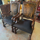 PAIR Wood/Cowhide Arm Chairs 25x28x44