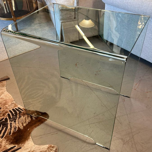 Late 19th Century 1/2" Glass Waterfall Side Table 22x28x28