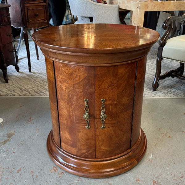 2-Dr Burled Wood Side Table W/Gold Pulls 26x26x28