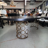 Black Distressed Wood Dining Table W/Gold Circle Base 88x43x30