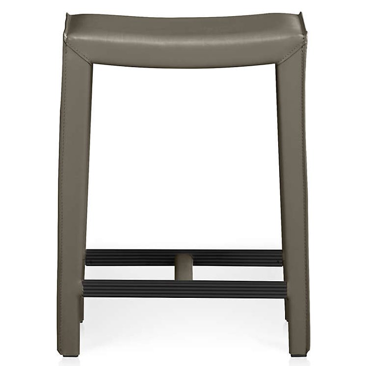 SET/6 Crate & Barrel 24" Folio Stone Leather Barstools 17.5x13.5x24