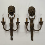 PAIR Vintage Maitland-Smith Bronze Lions Head Wall Sconces 27"Hx13.5W
