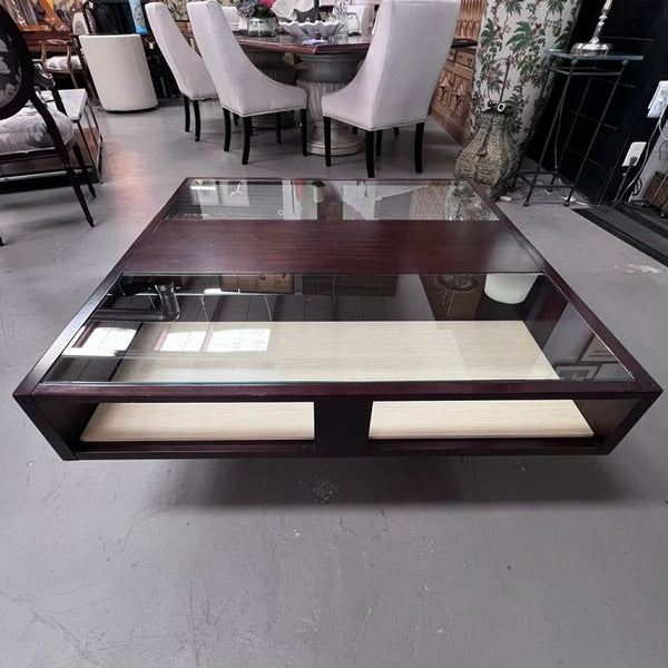 Michael Weiss for Vanguard Modern Walnut & Glass Coffee Table 43x43x18