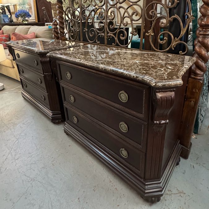 PAIR Bernhardt 3-Drw Nightstands W/Marble Tops 42x19.5x33