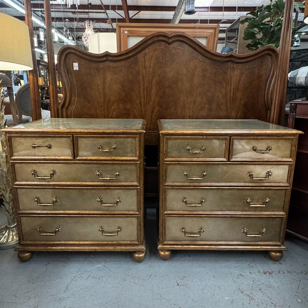 PAIR Theodore Alexander Eglomise Gilt & Silver Chests 33x19x35.5