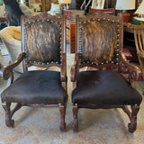 PAIR Wood/Cowhide Arm Chairs 25x28x44
