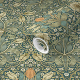 William Morris Spring Thicket on Teal Wallpaper, 9- 2'x9' Pre-pasted Rolls