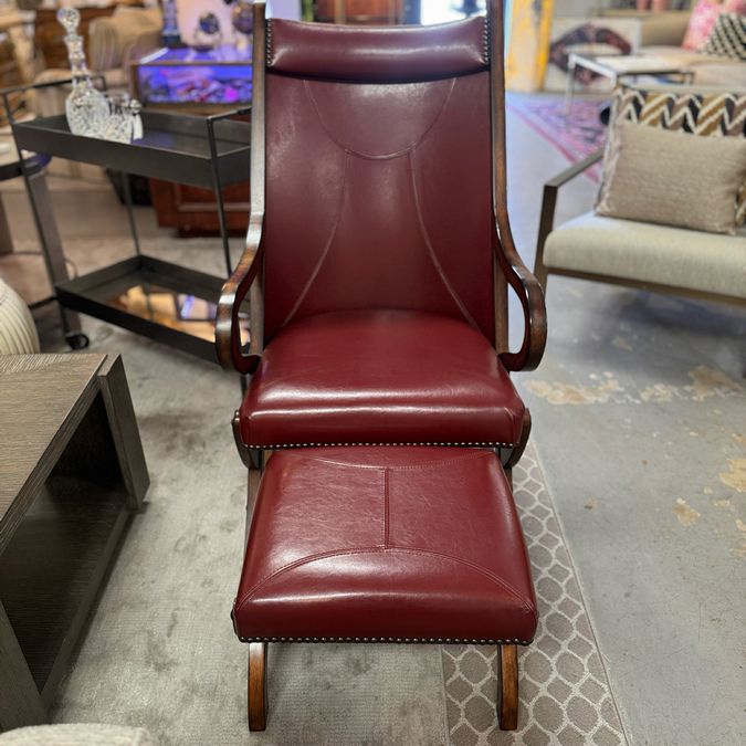 Havannah Faux Leather & Wood Arm Chair & Ottoman 24x29x43