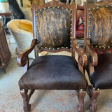 PAIR Wood/Cowhide Arm Chairs 25x28x44