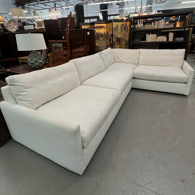 Arhaus Kipton Lg Plush Linen Nomad Snow 3-Pc Sectional 135X88x44D; 159" Dia