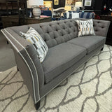 Ethan Allen Shelton Custom Gray Sofa W/Nailhead Trim 84x34x32