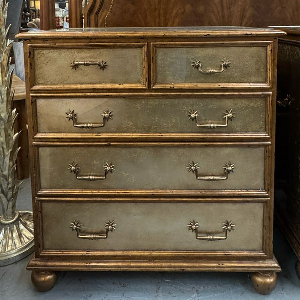 PAIR Theodore Alexander Eglomise Gilt & Silver Chests 33x19x35.5