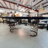 Black Distressed Wood Dining Table W/Gold Circle Base 88x43x30