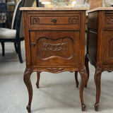 PAIR Antique Louis XV Walnut Nightstands W/Marble Tops AS IS 18x16x30