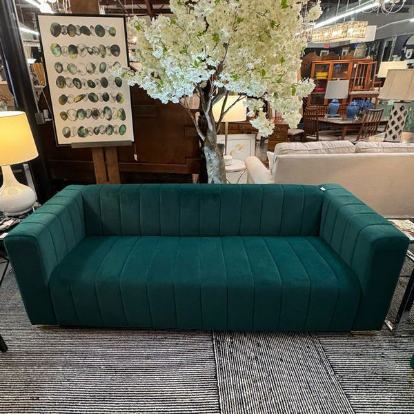Traditional Channel Chesterfield Emerald Sofa 85x33.5x27