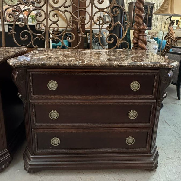 PAIR Bernhardt 3-Drw Nightstands W/Marble Tops 42x19.5x33