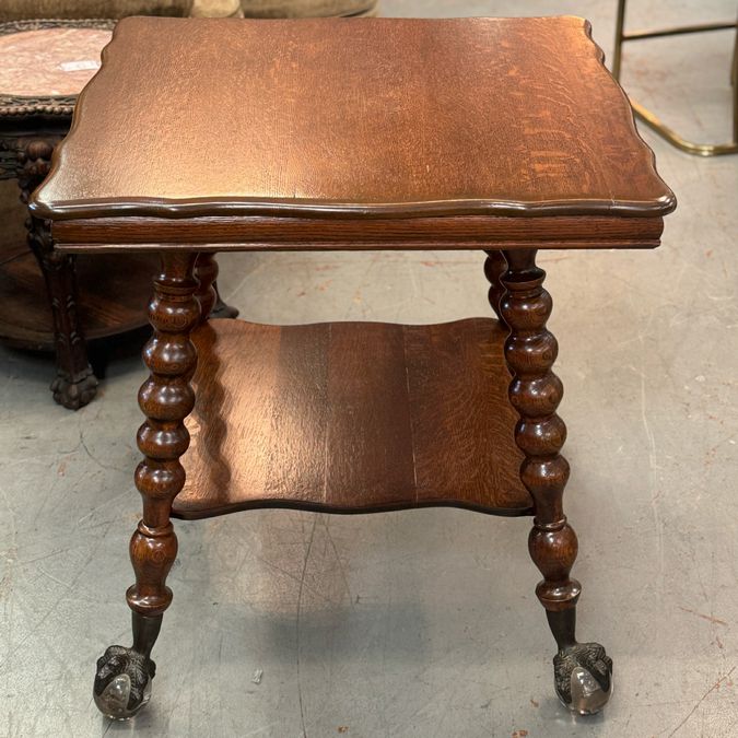 Antique Tiger Oak Ball & Claw Side Table 28x28x30