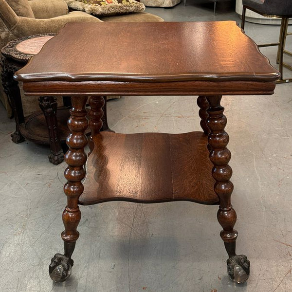 Antique Tiger Oak Ball & Claw Side Table 28x28x30