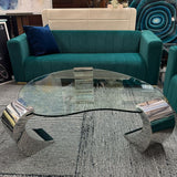 Karl Springer Style Beveled Glass & Chrome Cantilever Leg Coffee Table 55x40x17