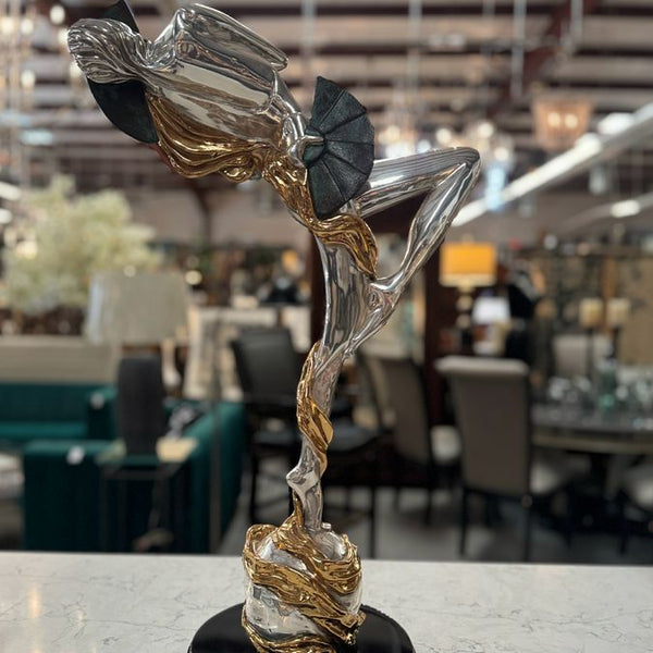 D'Argenta Mystery Woman Dancing W/Fans By Oshra Silver & Gold Statue 27.5"H