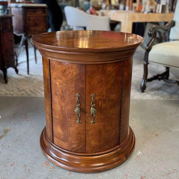 2-Dr Burled Wood Side Table W/Gold Pulls 26x26x28