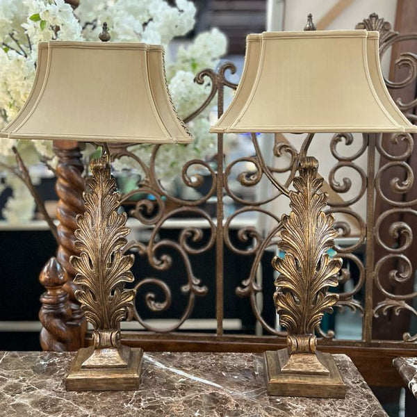 PAIR John Richard Acanthus Carved Italian Lamps 33"