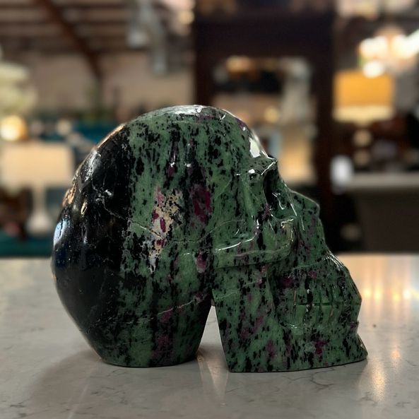 Ruby Zosite Skull Sculpture 5.25"H, 8.1 Lbs