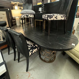 Black Distressed Wood Dining Table W/Gold Circle Base 88x43x30