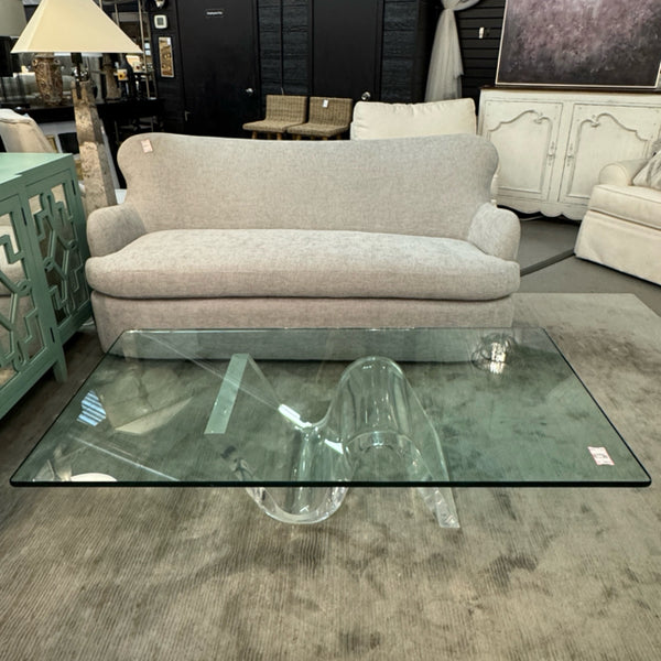 Lucite Base, Glass Top Coffee Table 60Lx30Wx14H