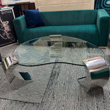 Karl Springer Style Beveled Glass & Chrome Cantilever Leg Coffee Table 55x40x17