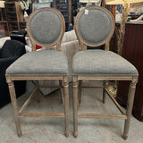 PAIR French Linen Round Barstools 20x24x48.4 (seat: 29.5)