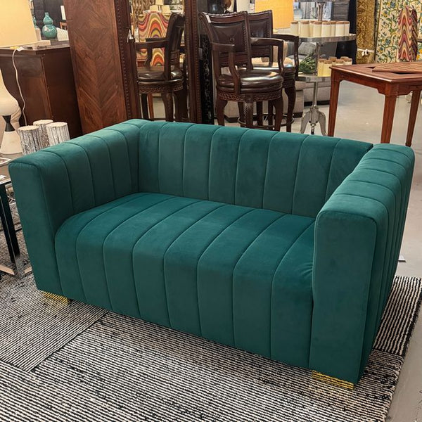 Traditional Channel Chesterfield Emerald Loveseat 60x33.5x27
