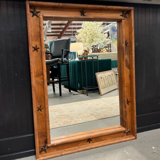Rustic Wood Framed Mirror W/Stars 30x2.5x40
