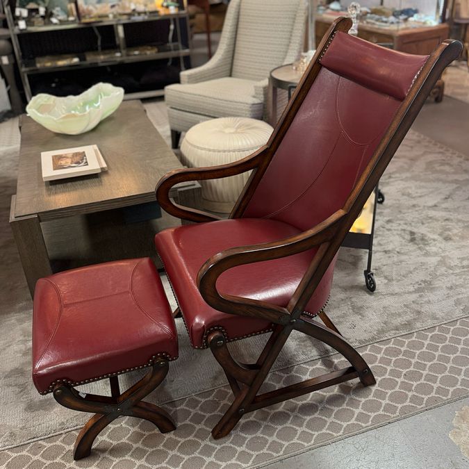 Havannah Faux Leather & Wood Arm Chair & Ottoman 24x29x43