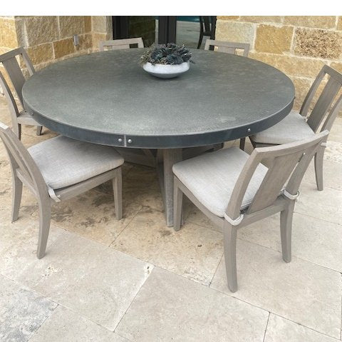 Restoration Hardware Belgian Trestle Concrete & Teak Table W/6 Teak Chairs 72" D