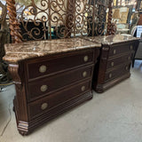 PAIR Bernhardt 3-Drw Nightstands W/Marble Tops 42x19.5x33