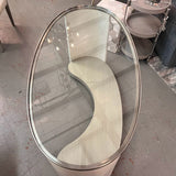 Oval Glass Top Desk W/White Wooden Base 48x31x29