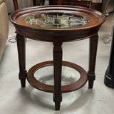 Metal Grille & Glass Oval Side Table 26x22x25
