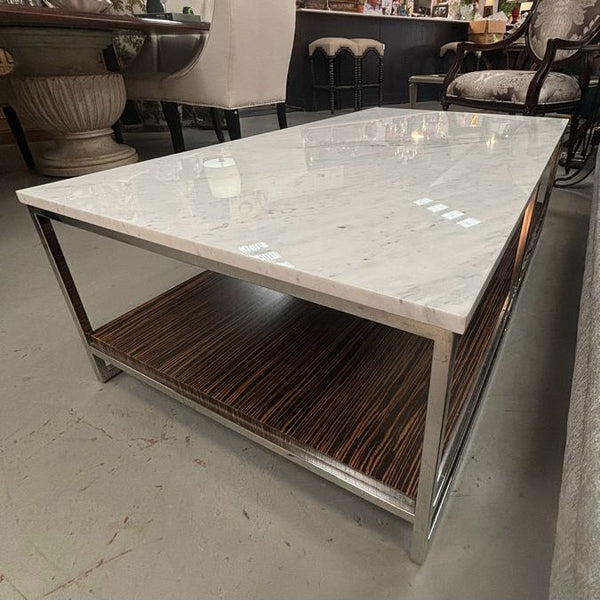 Michael Weiss for Vanguard Hitchcock Marble Top/Wood Shelf Coffee Table
