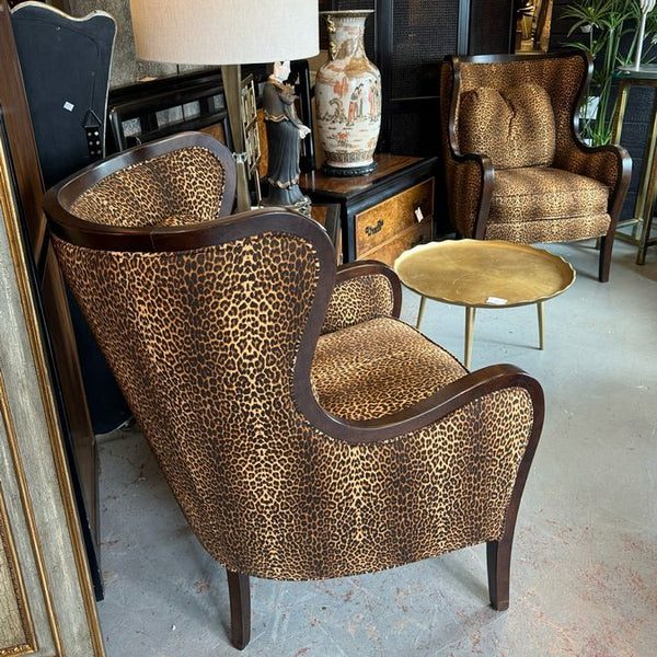 PAIR Highland House Leopard Wingback Chairs 28x34x40