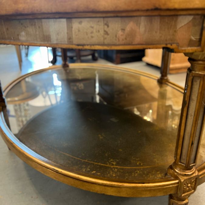 Theodore Alexander Eglomise Jewel of Venice Gilt Oval Cocktail Table 48x32x21