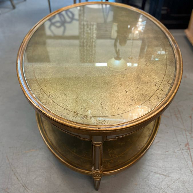 Theodore Alexander Eglomise Jewel of Venice Gilt Oval Cocktail Table 48x32x21